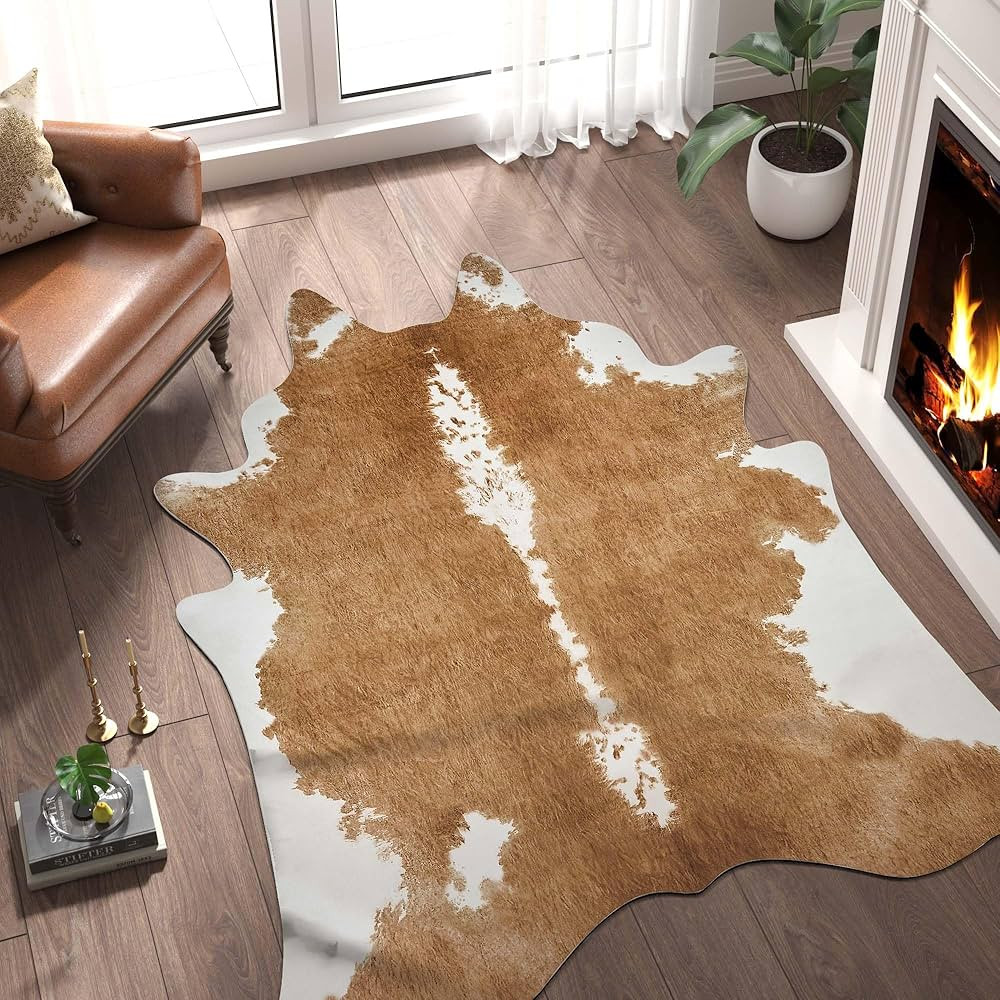 jinchan Faux Cowhide Rug Cow Print Rug Living Room Area Rug Floor Cover Cow Hide Rug Brindle Anim... | Amazon (US)