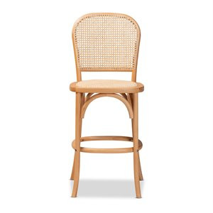 Baxton Studio Vance Brown Woven Rattan and Wood Cane Counter Stool | Cymax