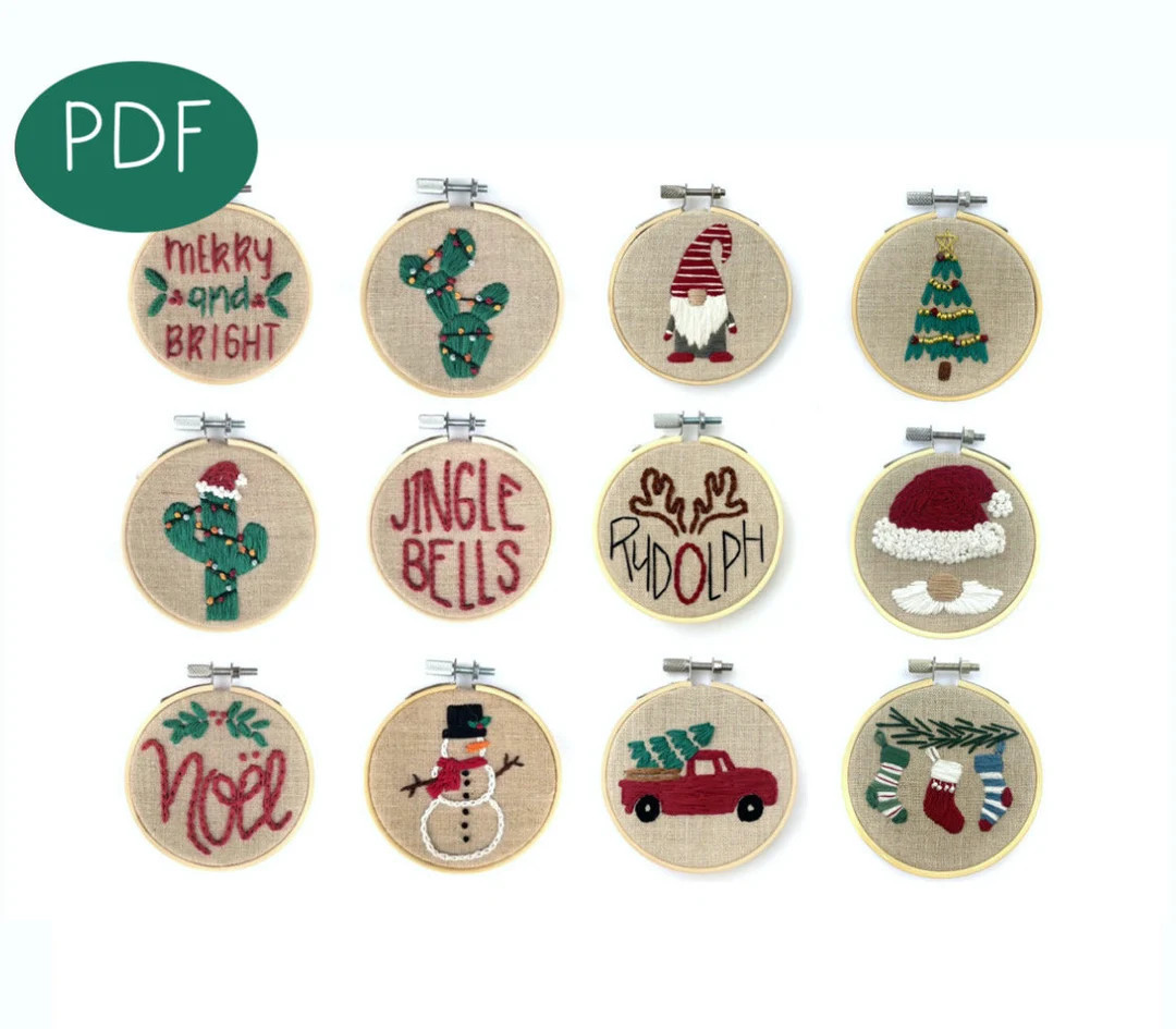 All 12 Christmas Ornaments PDF DIGITAL Embroidery Pattern Beginner Embroidery Pattern thread Unra... | Etsy (US)
