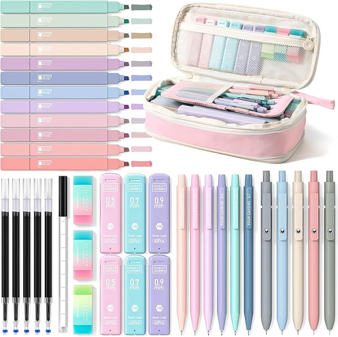 Four Candies School Supplies with Cute Pen Case, 39ct, Pink | Back to School Stationery Set, Esse... | Amazon (US)