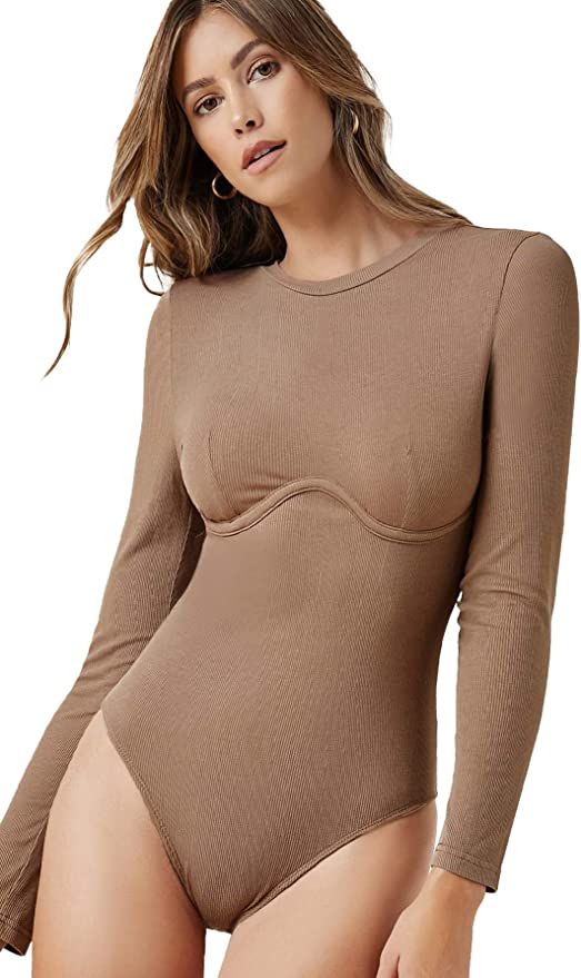 Floerns Women's Crew Neck Bodycon Leotard Top Long Sleeve Bodysuit | Amazon (US)