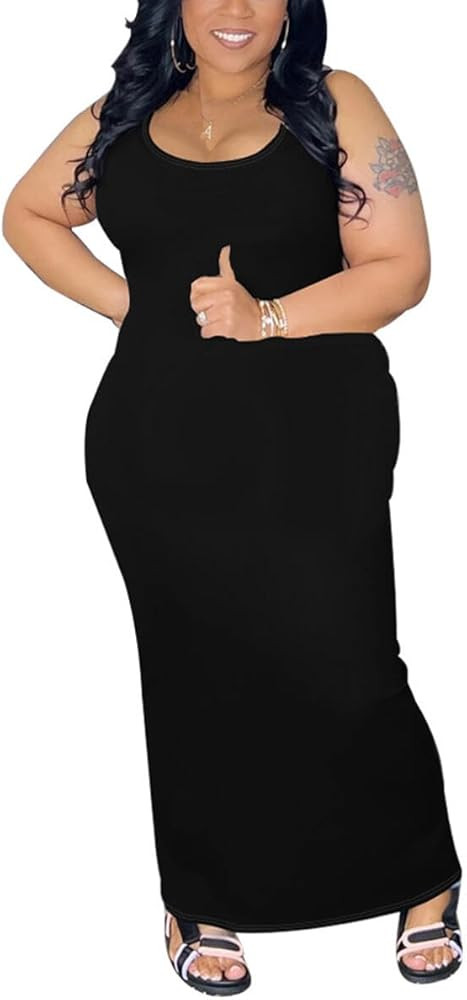 YeGine Women Plus Size Sleeveless Bodycon Maxi Dresses Sexy Slim Tank Dresses | Amazon (US)