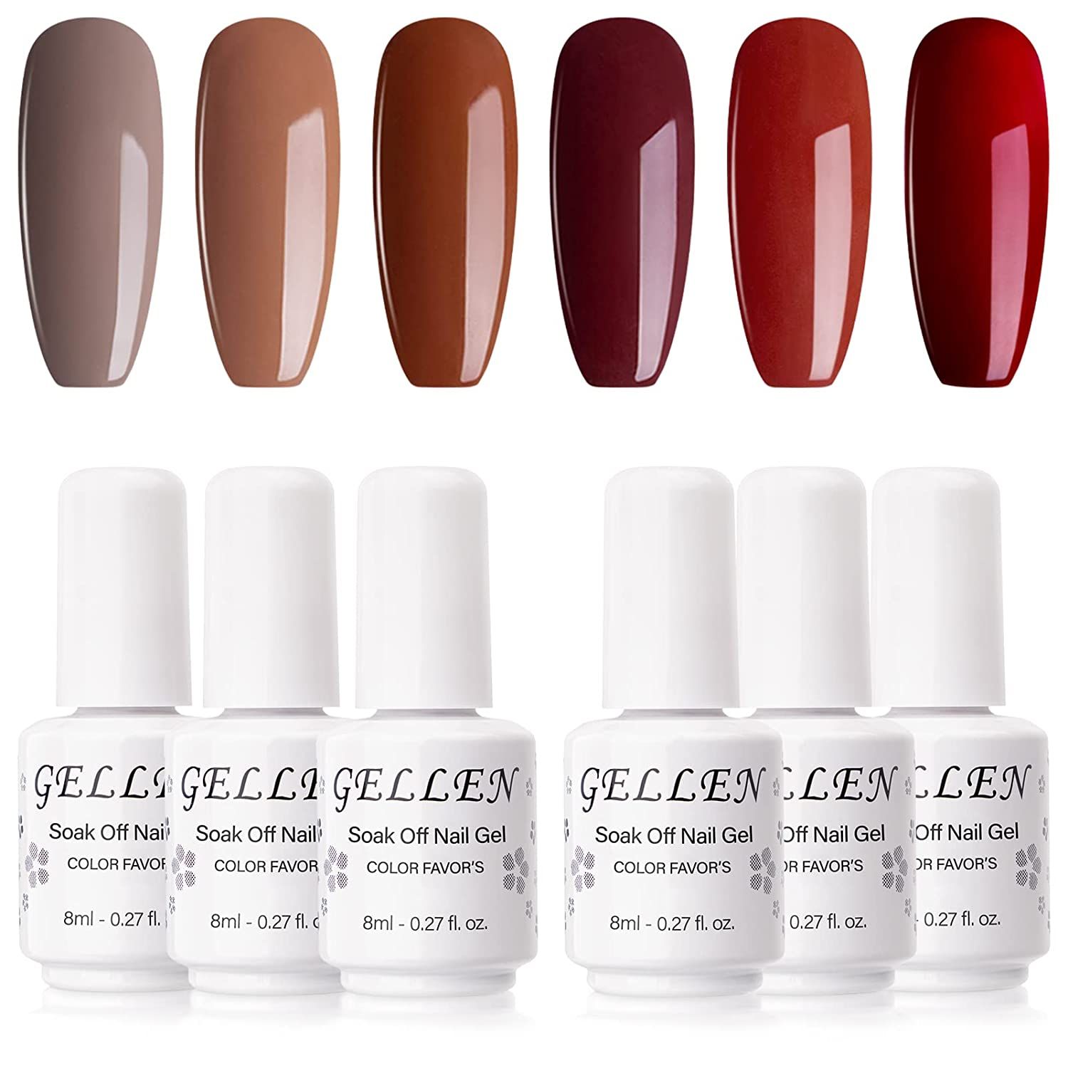 Fall Gel Nail Polish Kit, 6 Colors Brown Reds Gel Polish Set, Trendy Fall Winter Season Home/Salo... | Amazon (US)