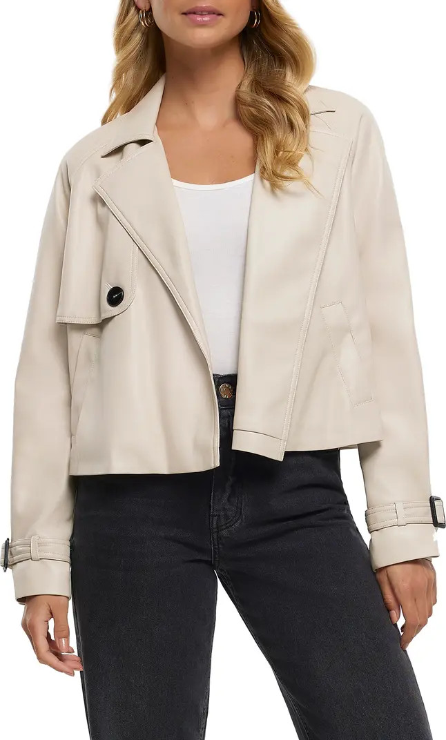 River Island Faux Leather Crop Trench Coat | Nordstrom | Nordstrom