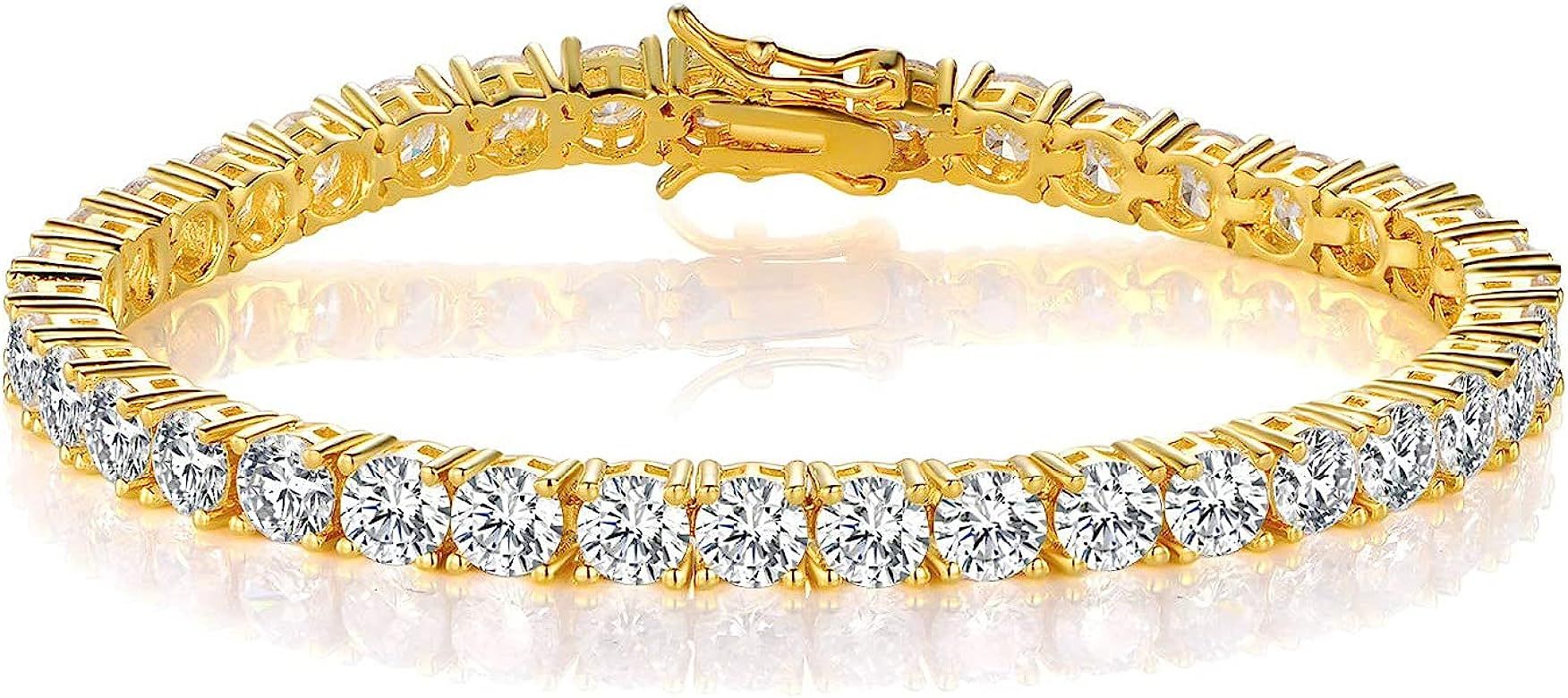 Gemsme Gold Bracelets for Men and Women 18K Yellow Gold Plated 4.0 Round Cubic Zirconia Classic T... | Amazon (US)