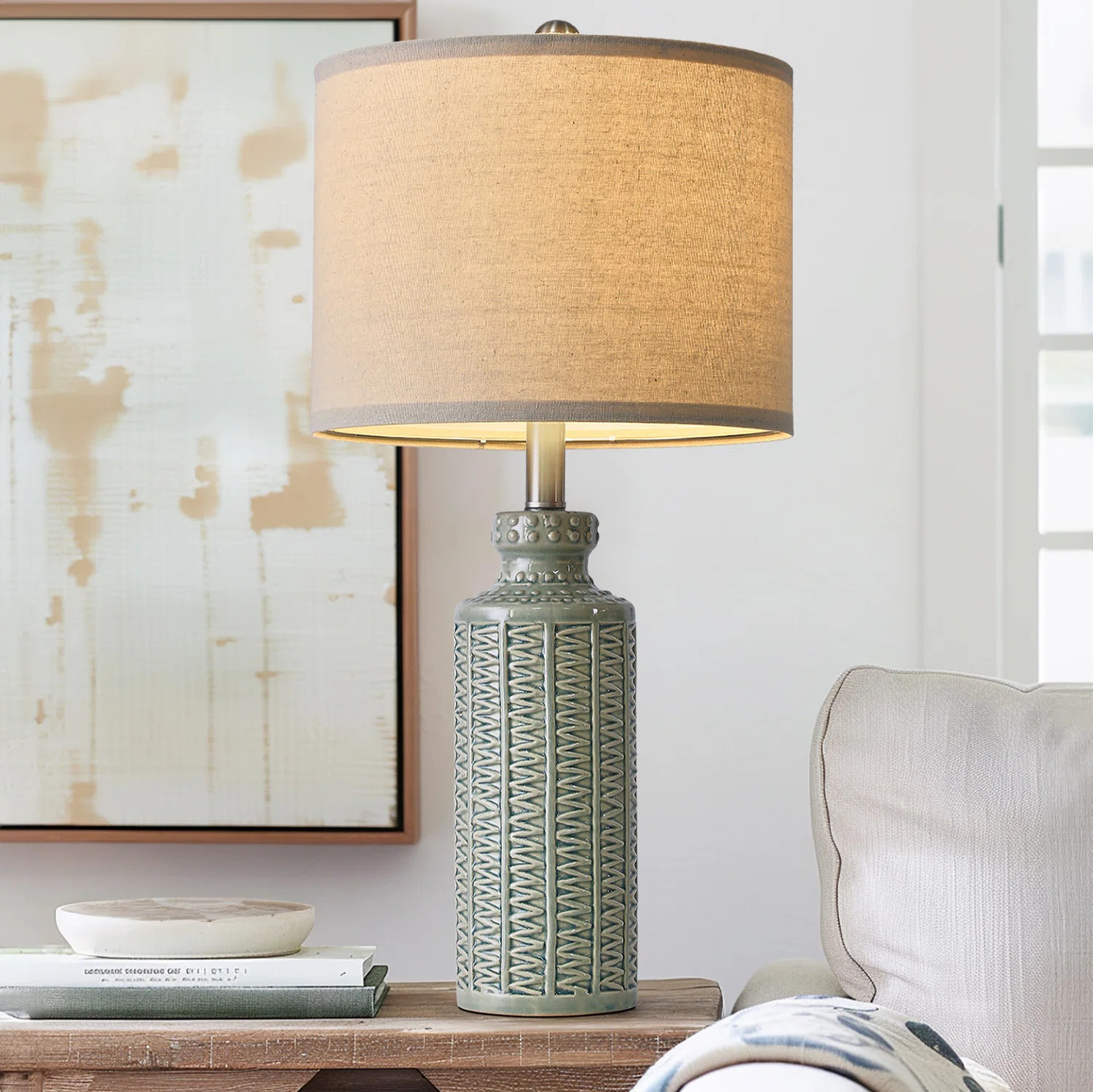 24.75" Medieval Green Ceramic Single Lamp,suitable For Corridor,living Room,bedroom And Office | Wayfair North America