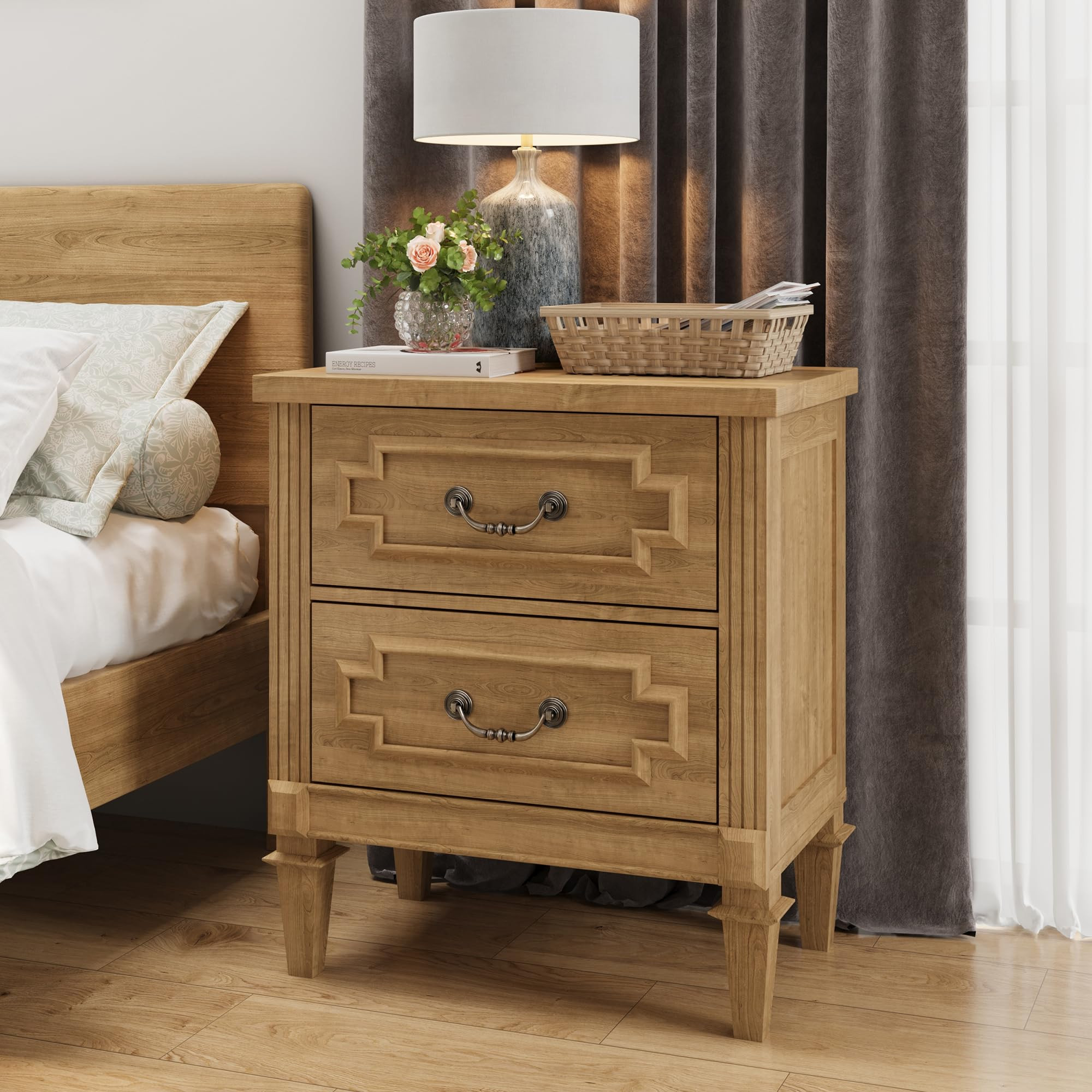 Farmhouse Nightstand wtih Vintage Surface, 30" End Table, Side Table with 2 Drawers Storage Cabin... | Amazon (US)