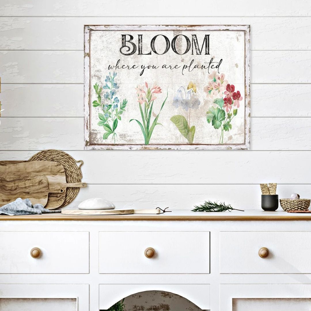 Bloom Where You Are Planted, Flower Sign, Vintage Decor, Large Canvas Wall Art, Cottage Decor, Fl... | Etsy (US)