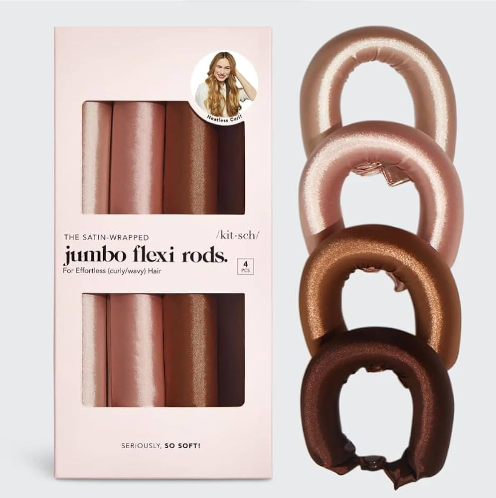 Kitsch Satin Hair Curlers, Heatless Curling Rod - Jumbo Flexi Rod, Heatless Hair Curler - Hair Cu... | Amazon (US)