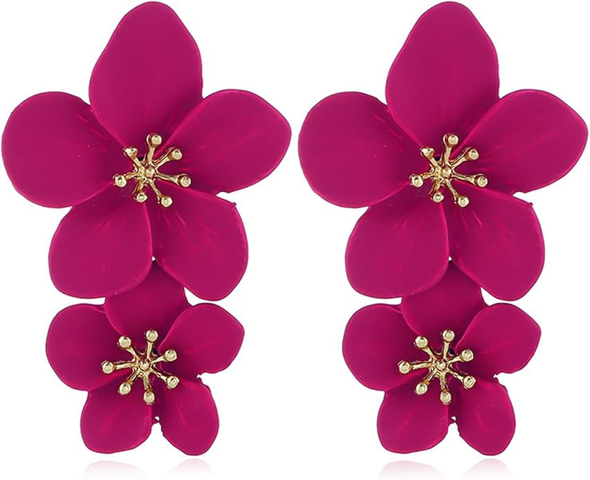 MALOYANVE Bohemian Flower Earrings for Women Delicate Big Double Layered Tiered Daisy Matte Metal... | Amazon (US)