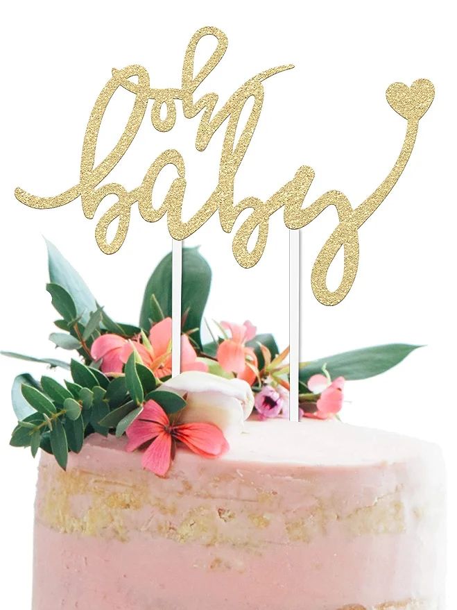 Amazon.com: Baby Shower Cake Topper -"OH BABY" - 6.5" x 4" Double Sided Gold Glitter Cardstock To... | Amazon (US)