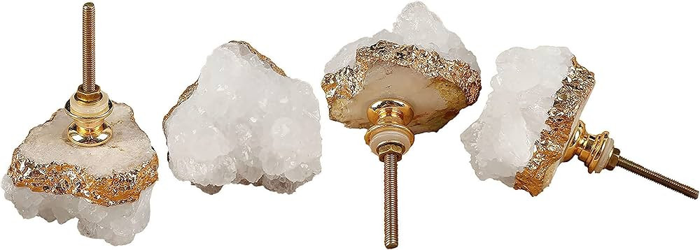 JIC Gem 4 Pack Crystal Stone Cabinet Knobs Quartz Geode Druzy Gold-Plated Handles Natural Gemston... | Amazon (US)