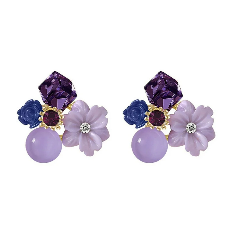 Grandest Birch 6 Pair Exquisite Charming Women Earrings Gift Rhinestone Purple Flower Stud Earrin... | Walmart (US)