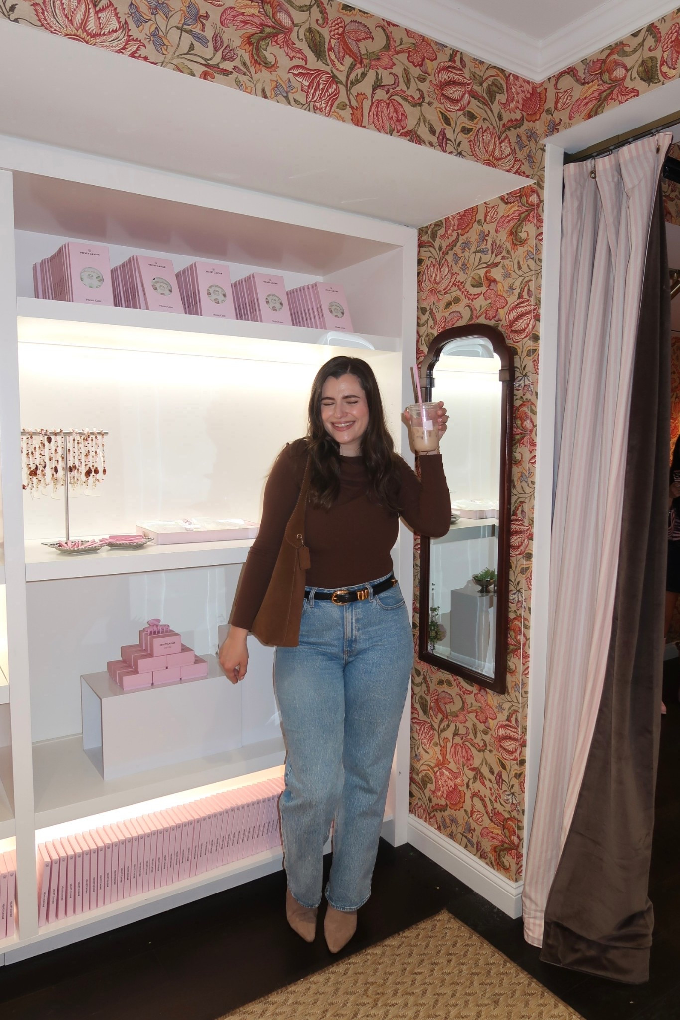 A simple but chic spring outfit! This long sleeve brown top is so flattering I just bought it in another color. The Abercrombie curve love jeans are a favorite in my rotation and I also wore my new coach bag for the first time!! 