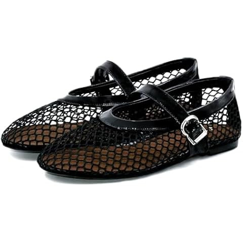 Women Mesh Ballet Flats Comfortable Round Toe Mary Jane Casual Ballerina Shoes | Amazon (US)