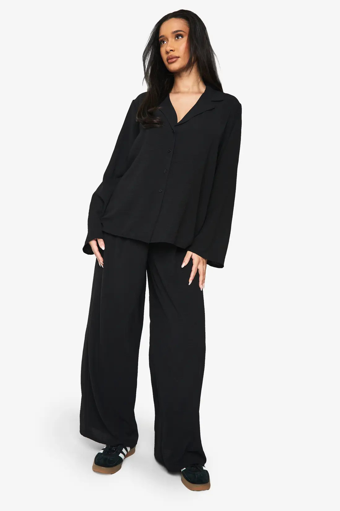 Black Woven Oversized Shirt & Drawstring Trouser Co-ord | Boohoo | Boohoo.com (UK & IE)