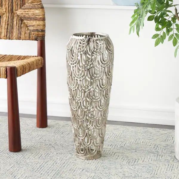 Silver Aluminum Metal Tall Art Deco Inspired Arched Geometric Vase - Silver - 9"W,25"H | Bed Bath & Beyond