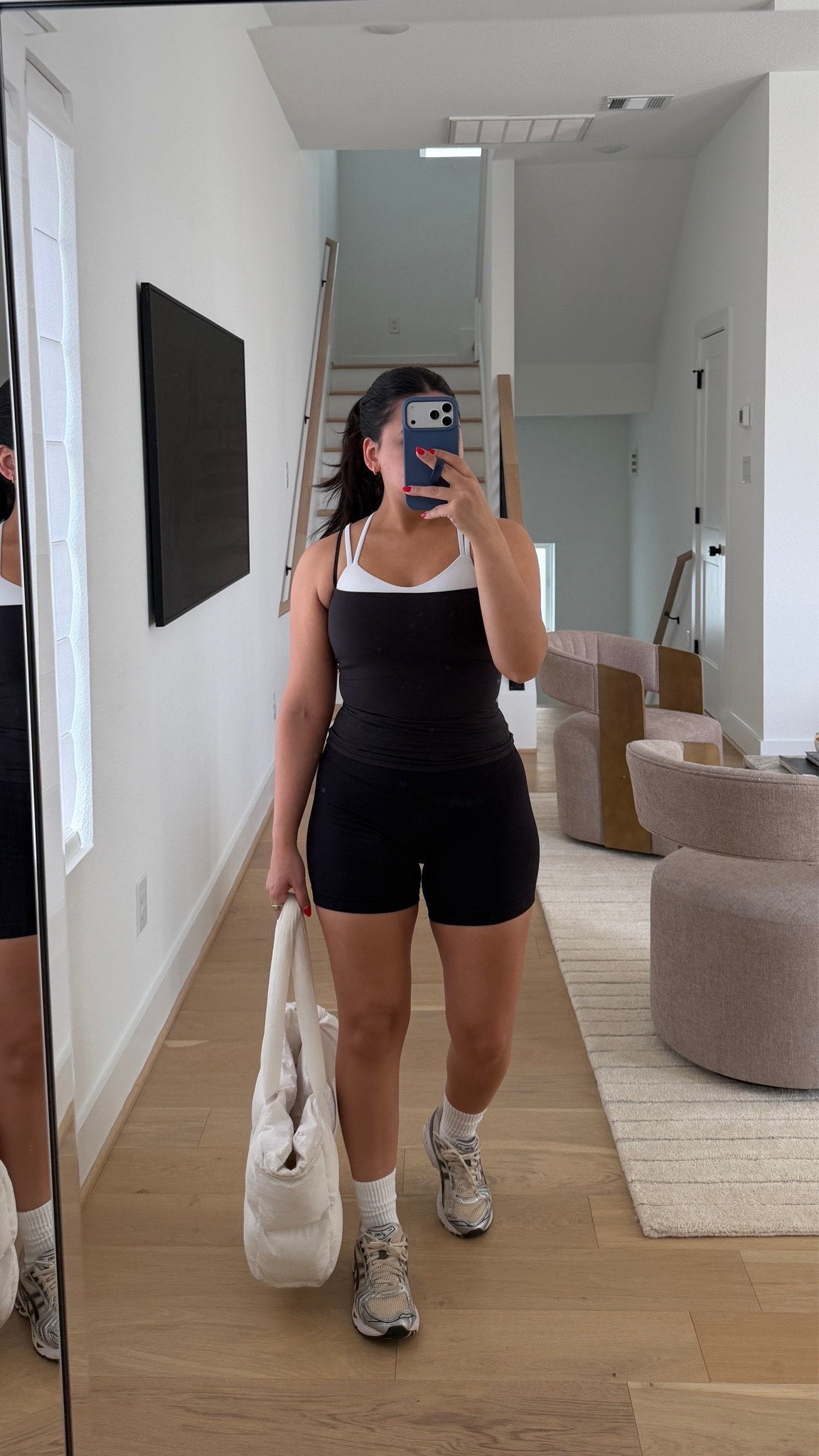 Shorts: small
Tank: small
Sports bra: 2 
Sneakers: 6.5 women 
Grip socks 
Puffer tote bag

#LTKdayinmylife #LTKPetite #LTKActive