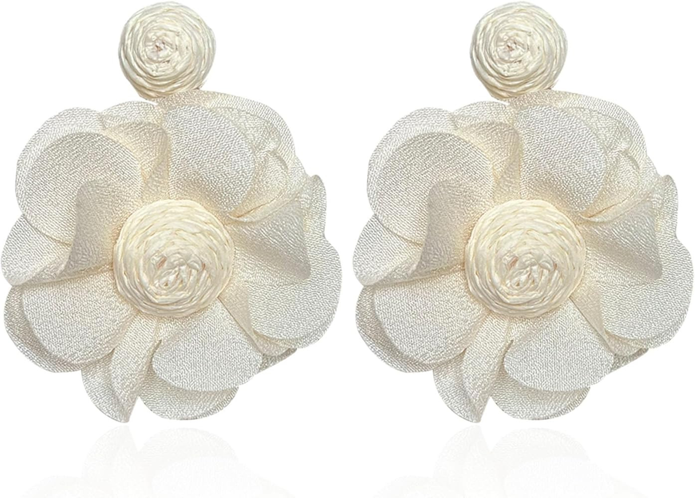 Rattan Flower Drop Earrings Raffia Dangle Boho Statement Earrings for Women | Amazon (US)