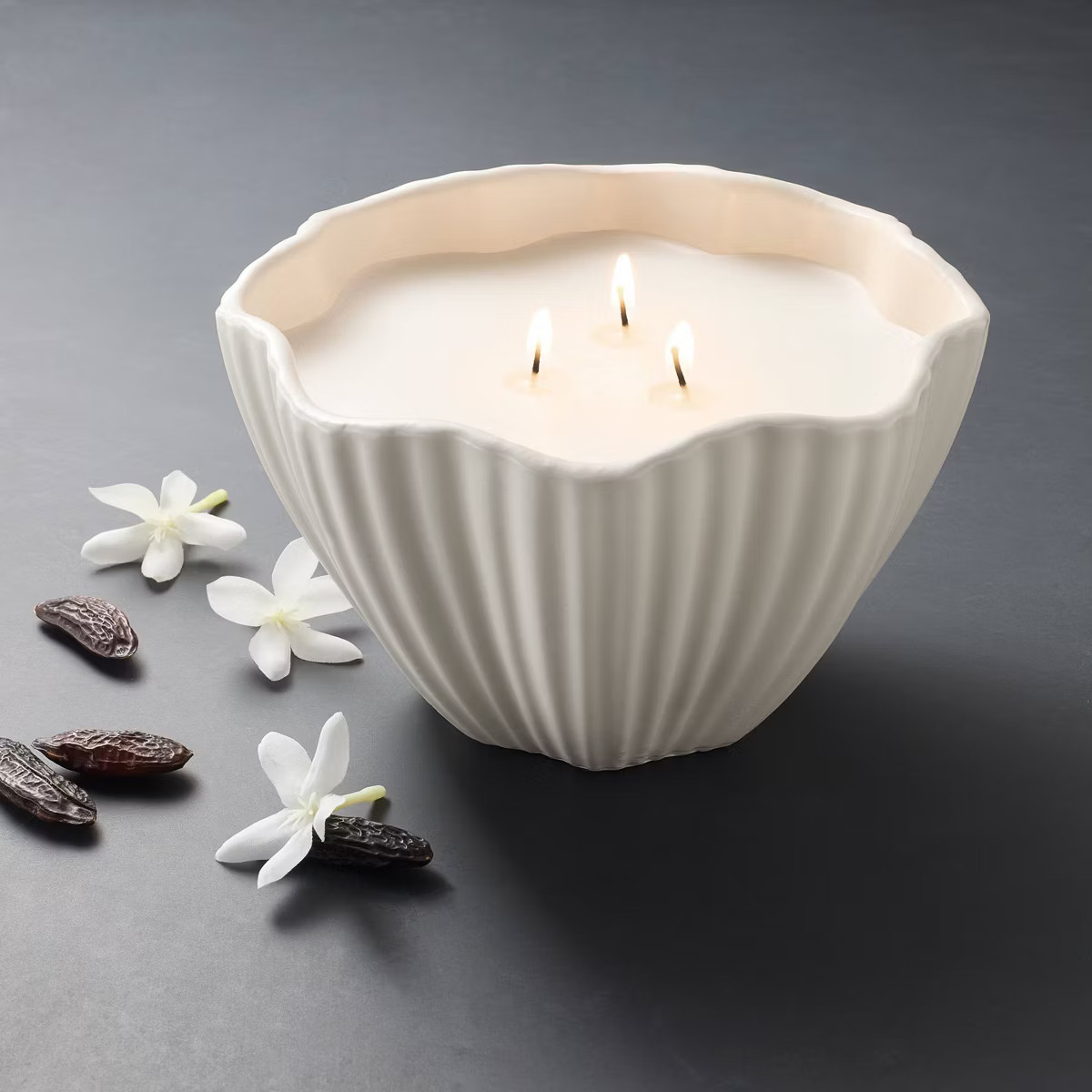 3 Wick Wavy Ribbed Ceramic Jar Candle 18oz - Threshold™ designed with Studio McGee | Target