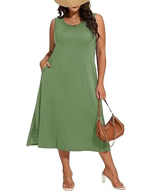 LARACE Plus Size Dresses for Curvy Women Summer Sleeveless Casual Side Slit Long Dress L-5XL | Amazon (US)