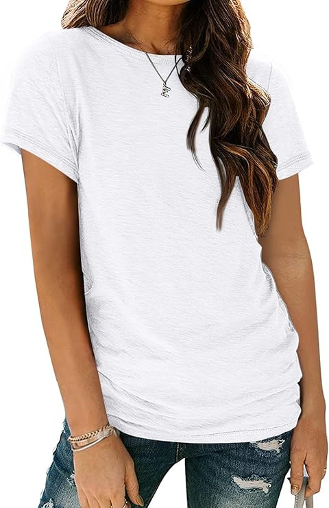 AUTOMET Women's Casual Shirt Soft Short Sleeve Round Neck Spring Summer Tops | Amazon (US)