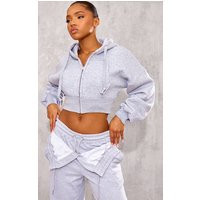 Grey Zip Up Pocket Detail Cropped Hoodie | PrettyLittleThing US