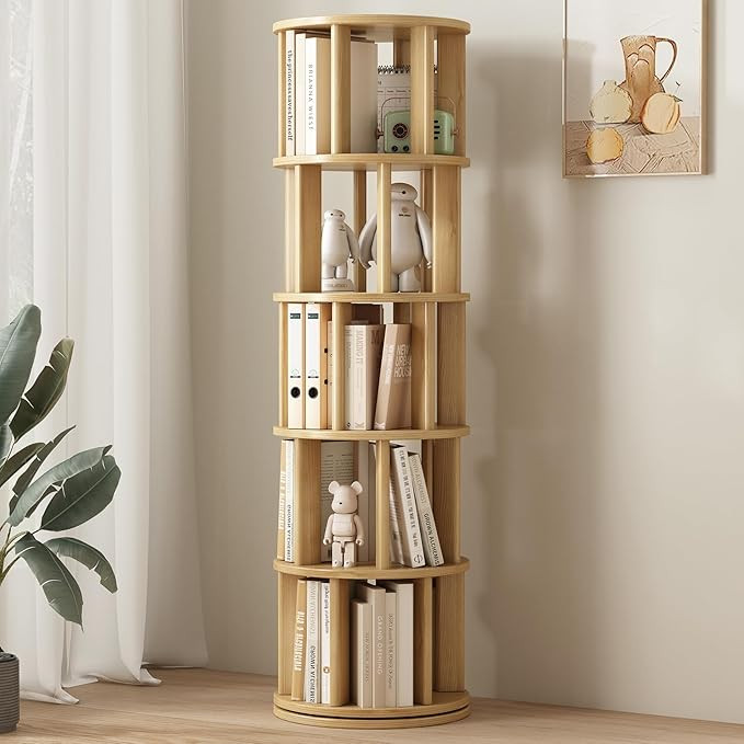 Solid Wood Rotating Bookshelf,Floor Standing Bookcase,360 Display,Swivel Wheels Book Shelf Rotati... | Amazon (US)