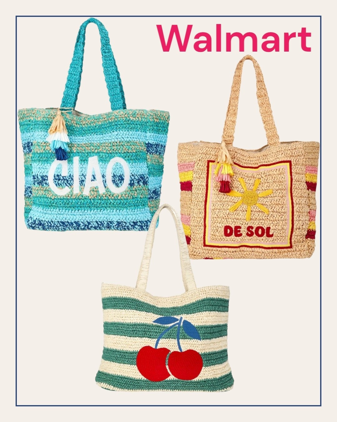 Walmart new. Tote bags. 
#totes
#beachbag
#walmartfashion