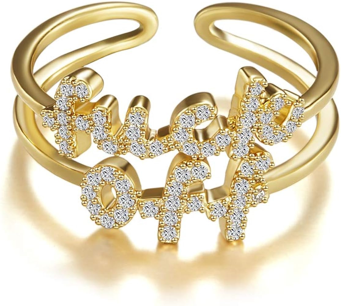 MOROTOLE Women Statement Letters Personalized Ring 18K Gold Plated Open Rings Hypoallergenic Cubi... | Amazon (US)