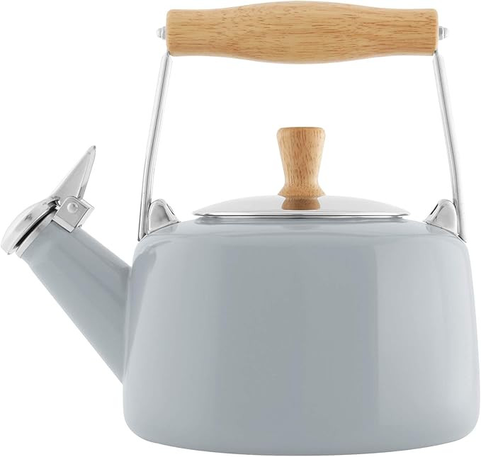 Chantal SVEN Enamel on Steel Whistling Teakettle with Natural Wood handle, 1.4 quarts (Fog Grey) | Amazon (US)