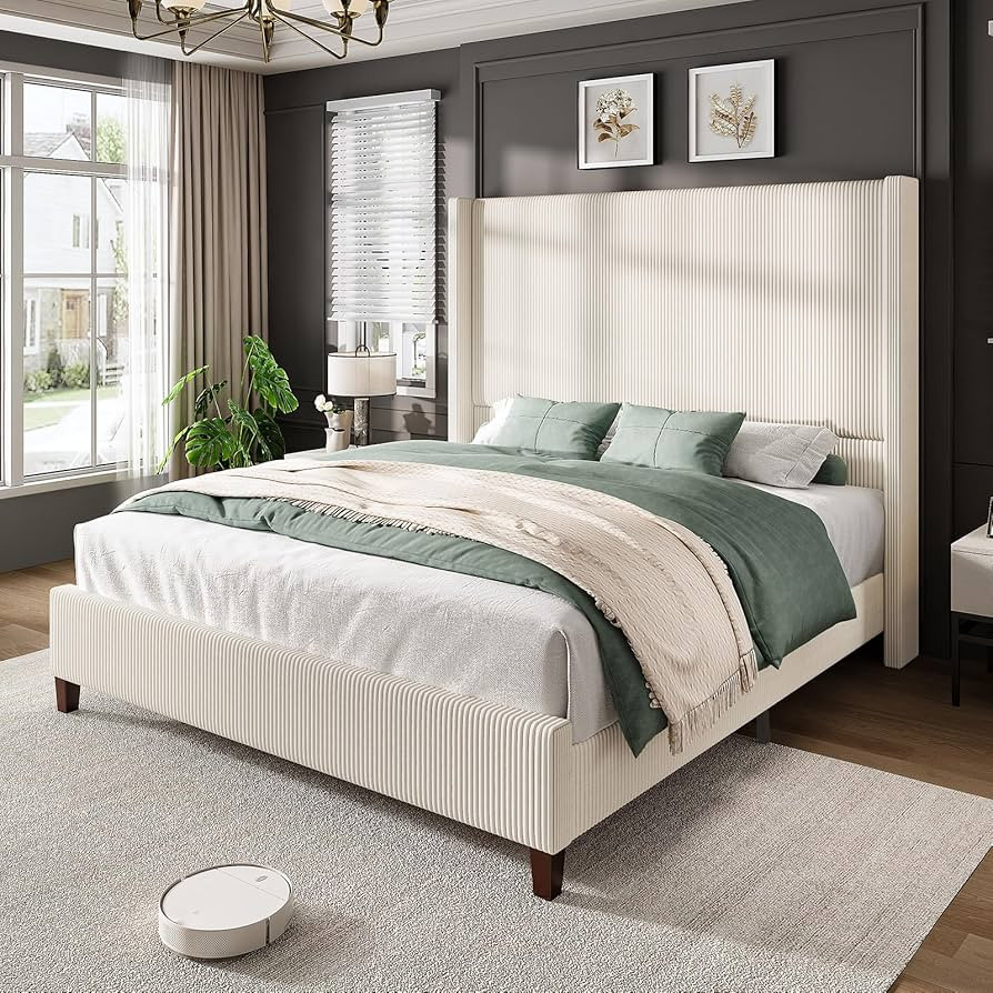 AMERLIFE King Size 62" Corduroy Upholstered Bed Frame, Luxurious Platform Bed with Extra Tall Win... | Amazon (US)