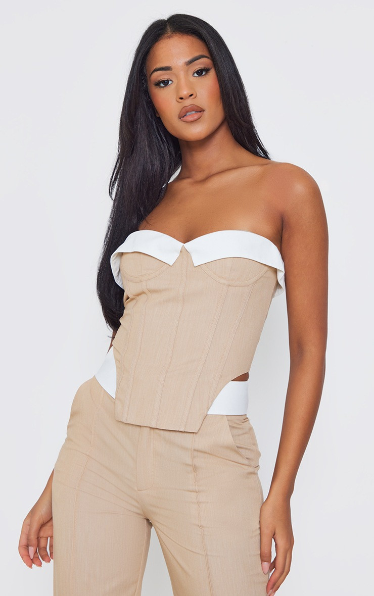 Tall Stone Fold Over Front Corset Top | PrettyLittleThing UK