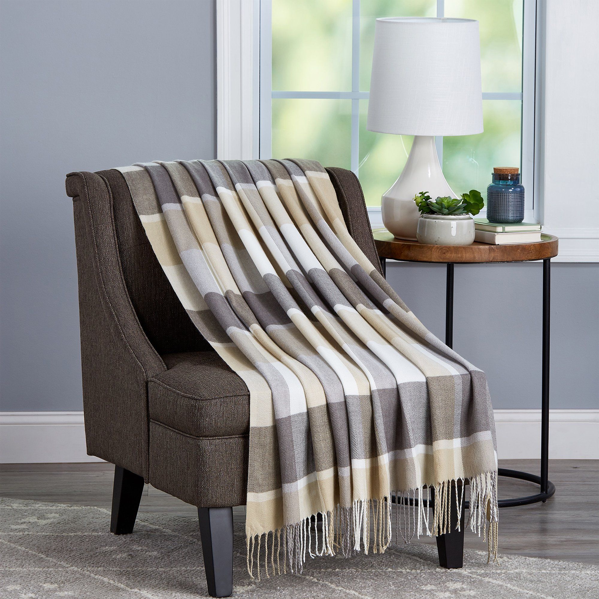 Super Soft Oversized Vintage Style Plaid Throw Blanket by Somerset Home (Stone Plaid) | Walmart (US)