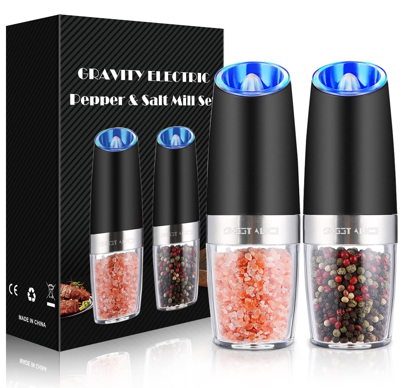 Sweet Alice Gravity Electric Pepper and Salt Grinder Set, Adjustable Coarseness, Battery Powered ... | Amazon (US)