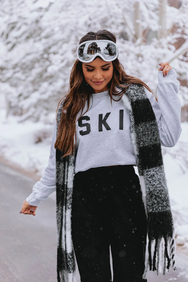 Ski Block Ash Graphic Sweatshirt | The Pink Lily Boutique