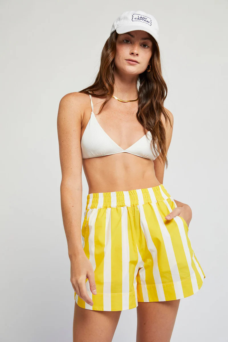 Women's Pull On Shorts in Yellow Cabana Stripe by Lady Captain | Lady Captain