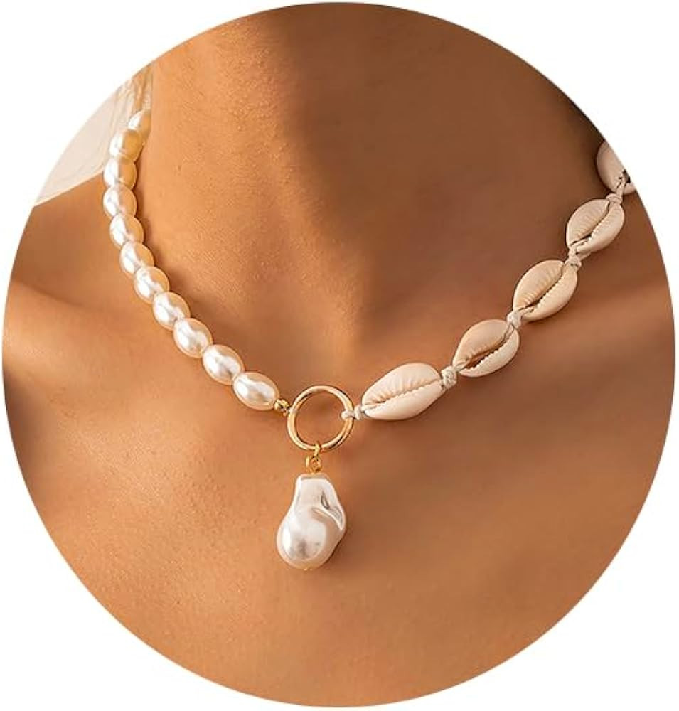 Boho Shell Necklace for Women, Seashell Choker Necklaces Pendant Layered Charm Puka Shell Necklac... | Amazon (US)