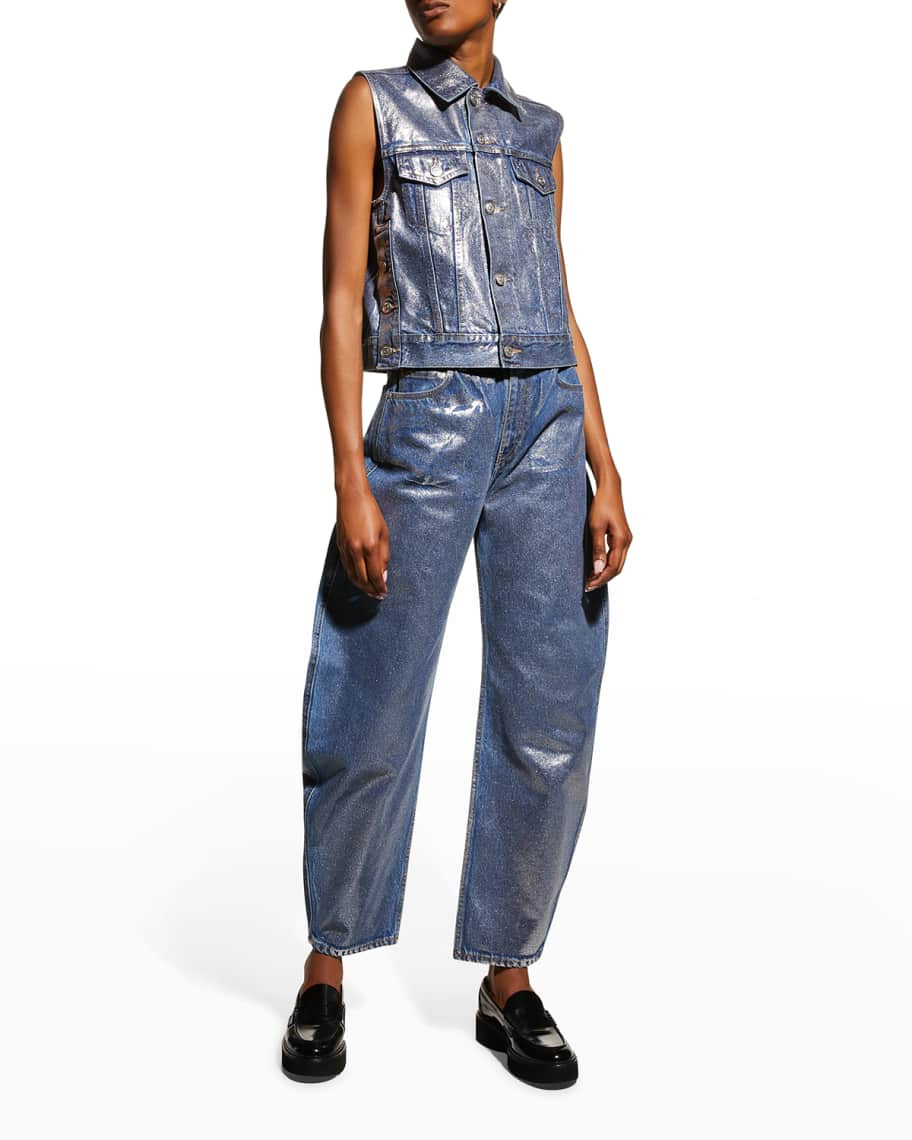 Ganni Metallic Denim Trucker Vest | Neiman Marcus