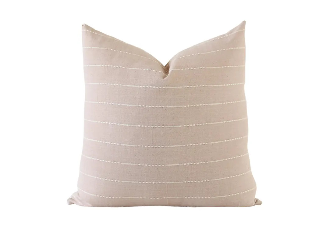 Blush Stripe Linen Throw Pillow Cover, Nude Throw Pillow, Boho Pillow Cover, Stripe Pillow, Pillo... | Etsy (US)
