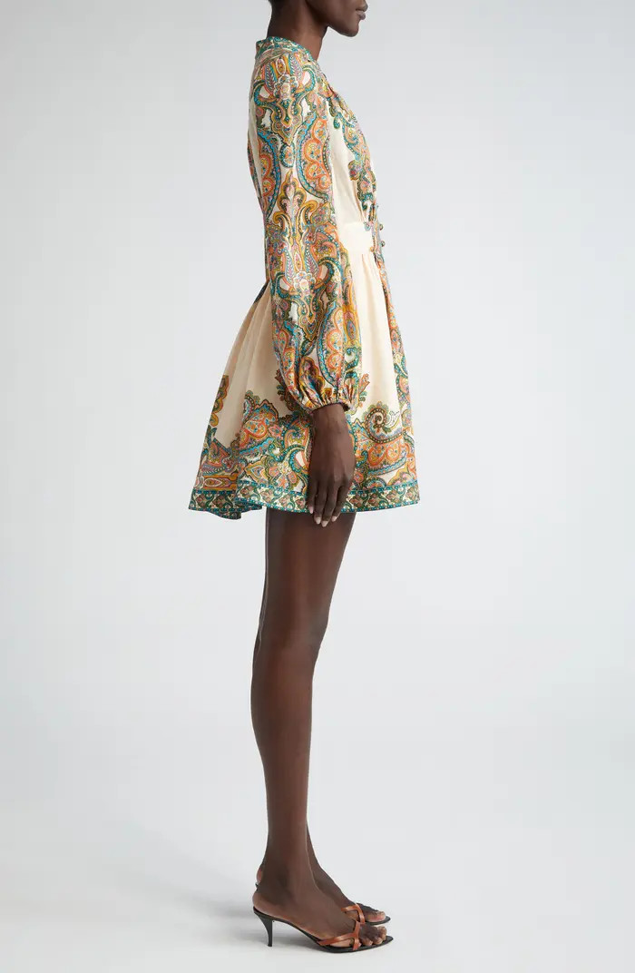 Ottie Paisley Long Sleeve Linen Minidress | Nordstrom