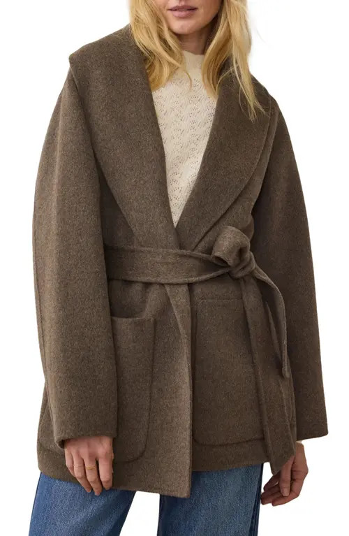 Marine Layer Colette Belted Wool Blend Jacket in Espresso Heather at Nordstrom, Size Large | Nordstrom