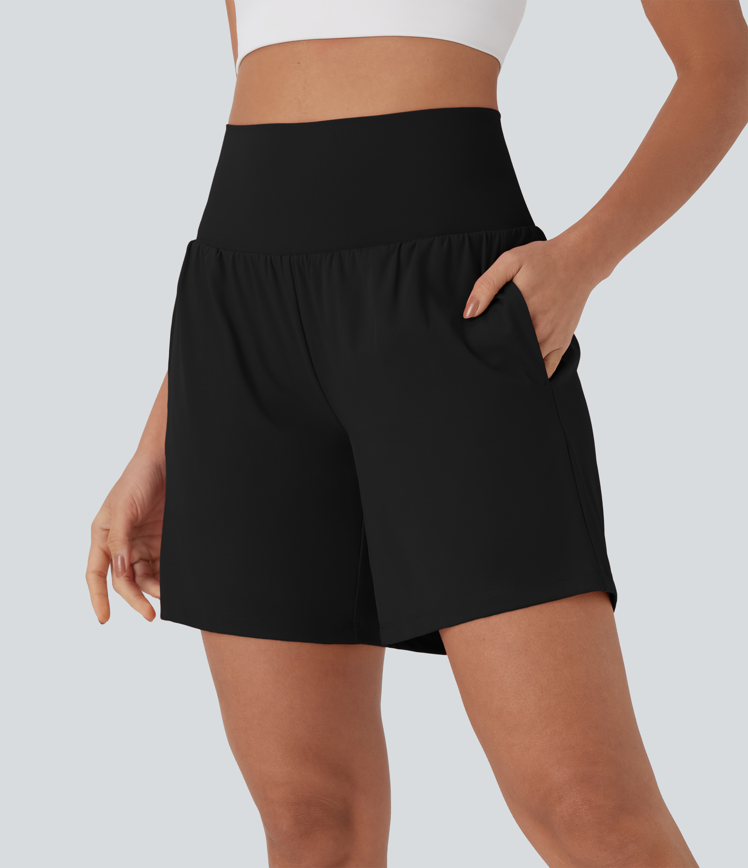 Halara Softlyzero™ Airy Super High Waisted 2-in-1 Cool Touch Yoga Shorts 7" with Pockets Gym Short - Black - L booty shorts | HALARA