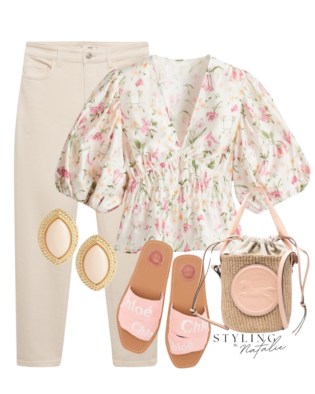 Spring summer style- Floral print  top, beige mom jeans, Chloe woody sandals & Chloe bucket bag. High street outfit, girly, floral blouse, everyday outfit, spring outfit.

#LTKeurope #LTKuk #LTKsummer