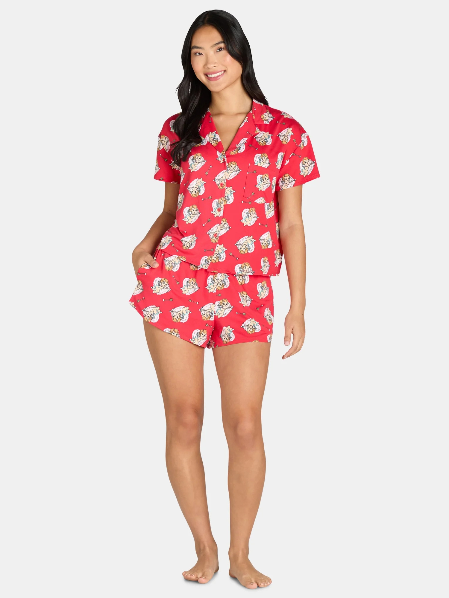 Women’s Valentine’s Day Print Shorty Notch Collar Pajama Set from Way to Celebrate, 2-Piece, ... | Walmart (US)