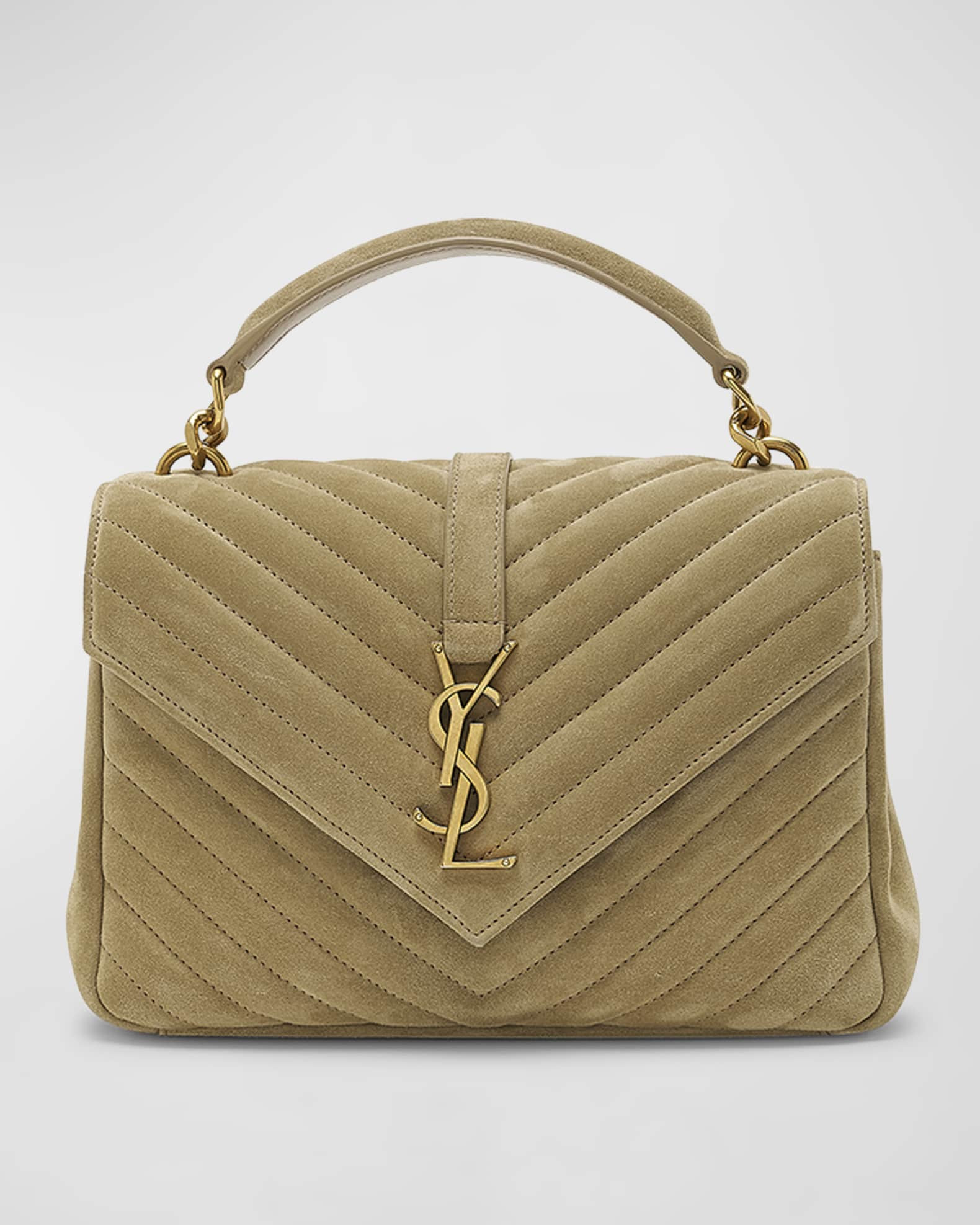 College Medium Flap YSL Shoulder Bag in Quilted Suede | Neiman Marcus
