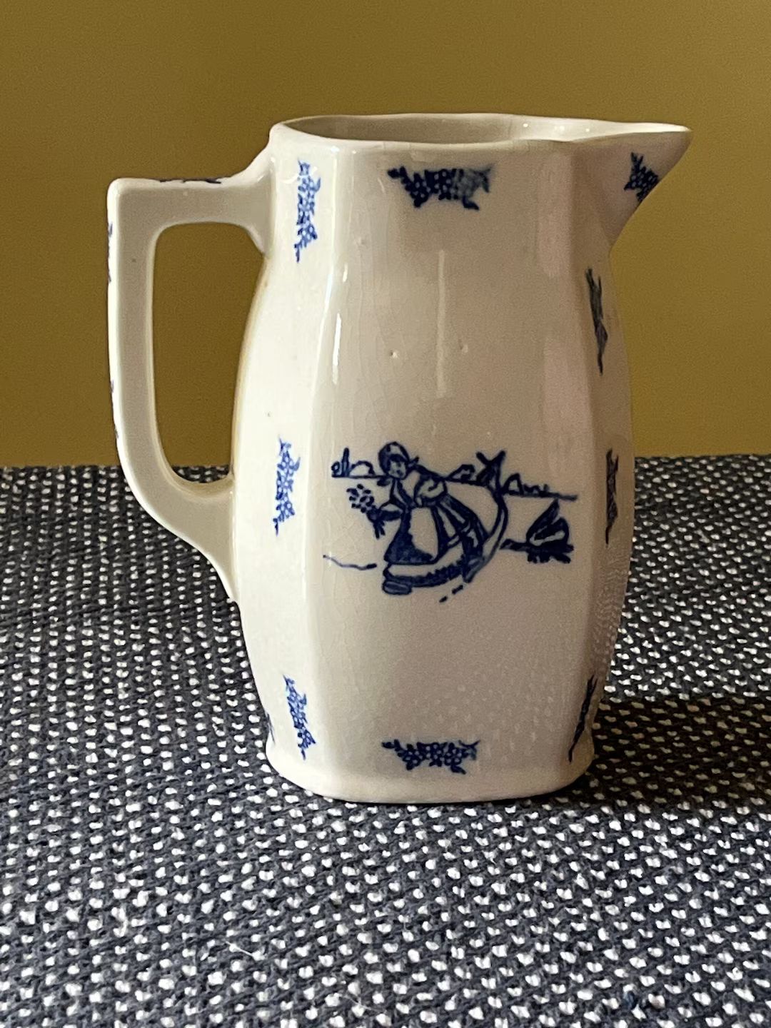 Vintage Ironstone Pitcher With Buttermilk Cream Glaze and Blue Transfer Dutch Designs - Etsy | Etsy (US)
