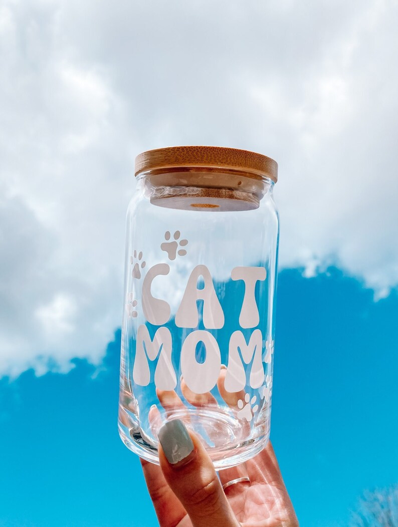 Cat Mom Glass Cup Iced Coffee Glass Cup Cat Lover Glass Cup | Etsy | Etsy (US)