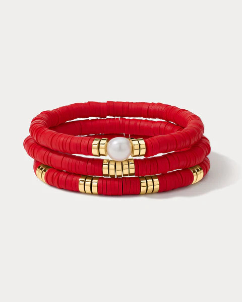 The Seville Pearl Bracelet Set- Red | Luv Aj Inc.
