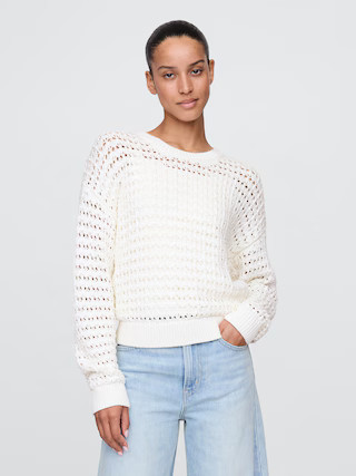 100% Cotton Crochet Crewneck Sweater | Gap (US)